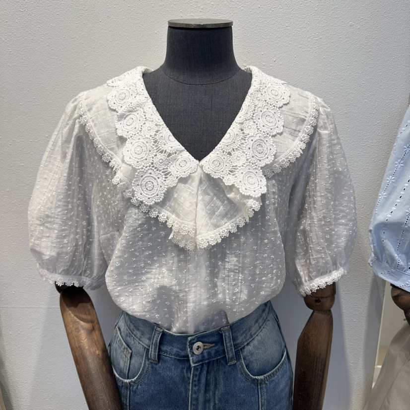 2nd B-S韓國代購女士新品26夏季時尚推薦襯衫蕾絲衫小花2nd B-S襯衫/蕾絲衫