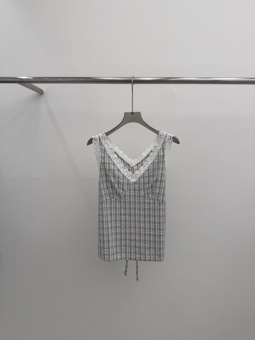 SEARE/PRETZEL東大門實拍韓國女士新品熱賣吊帶背心格紋蕾絲SEARE/PRETZEL吊帶/背心