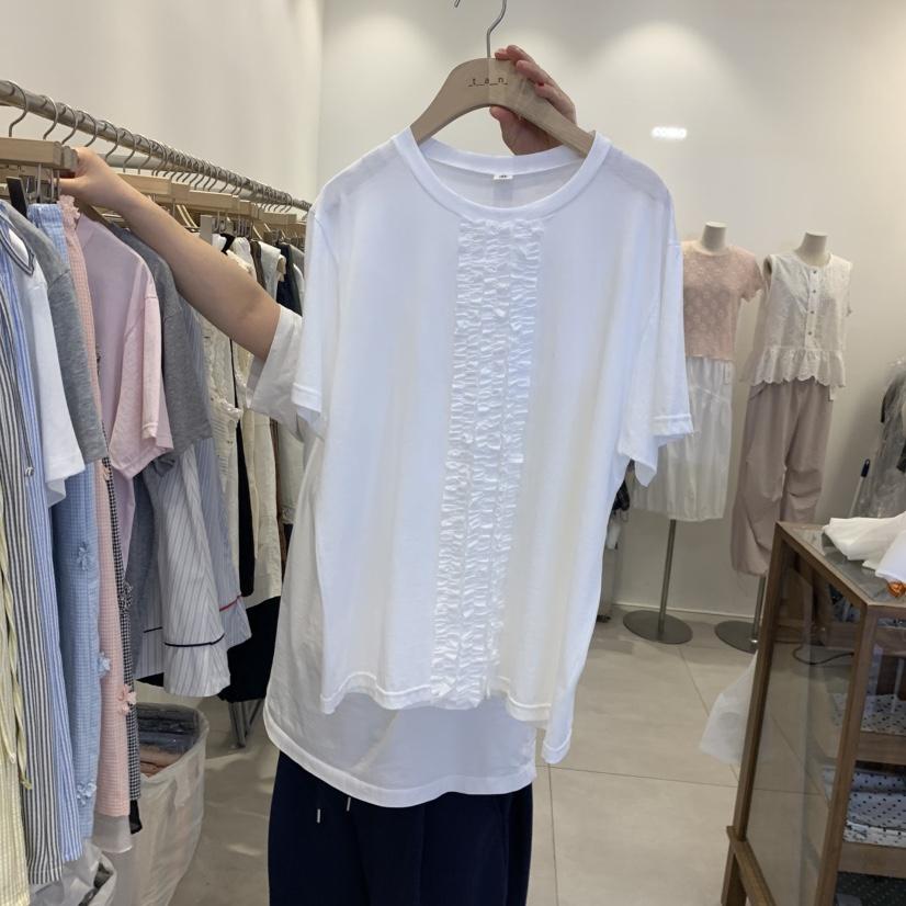 TAN&amp;COMO韓國直郵實拍女裝新品時尚職業熱賣T恤褶皺tan-COMOT恤