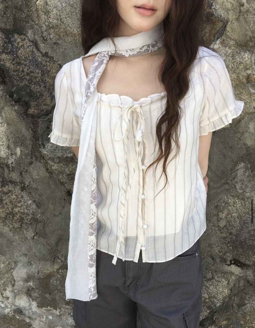 EOMPIT韓國直郵女士新款26夏季職業時尚襯衫蕾絲衫不含圍巾EOMPIT襯衫/蕾絲衫