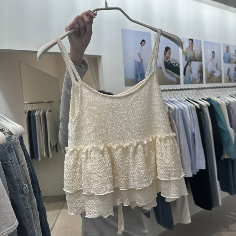 MARAN-P韓國直郵女士新品休閑熱賣職業吊帶背心荷葉邊提花MARAN吊帶/背心
