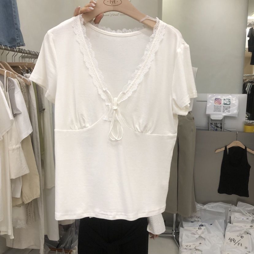 TAKE YOUE TIME韓國直郵實拍女裝新品熱賣人氣T恤蕾絲褶皺TAKE YOUE TIMET恤