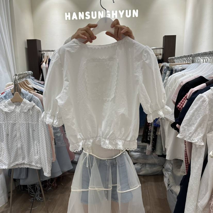 HANSUNGHYUN韓國直郵女裝新品26春夏26夏季休閑襯衫蕾絲衫HANSUNGHYUN襯衫/蕾絲衫