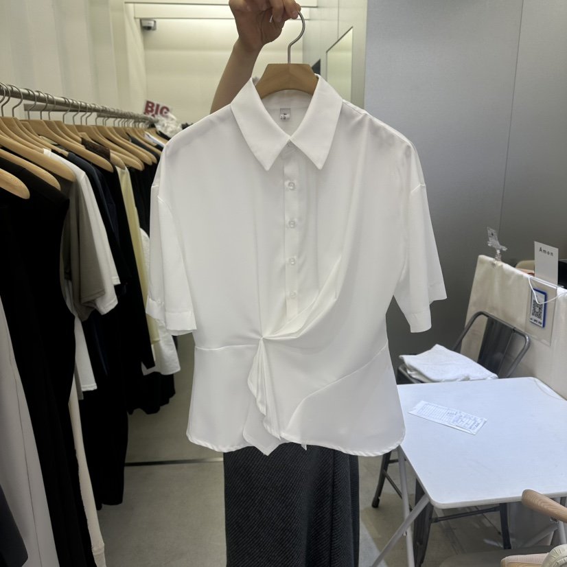 AMON韓國東大門直郵女士新品人氣職業時尚襯衫蕾絲衫不對稱AMON襯衫/蕾絲衫