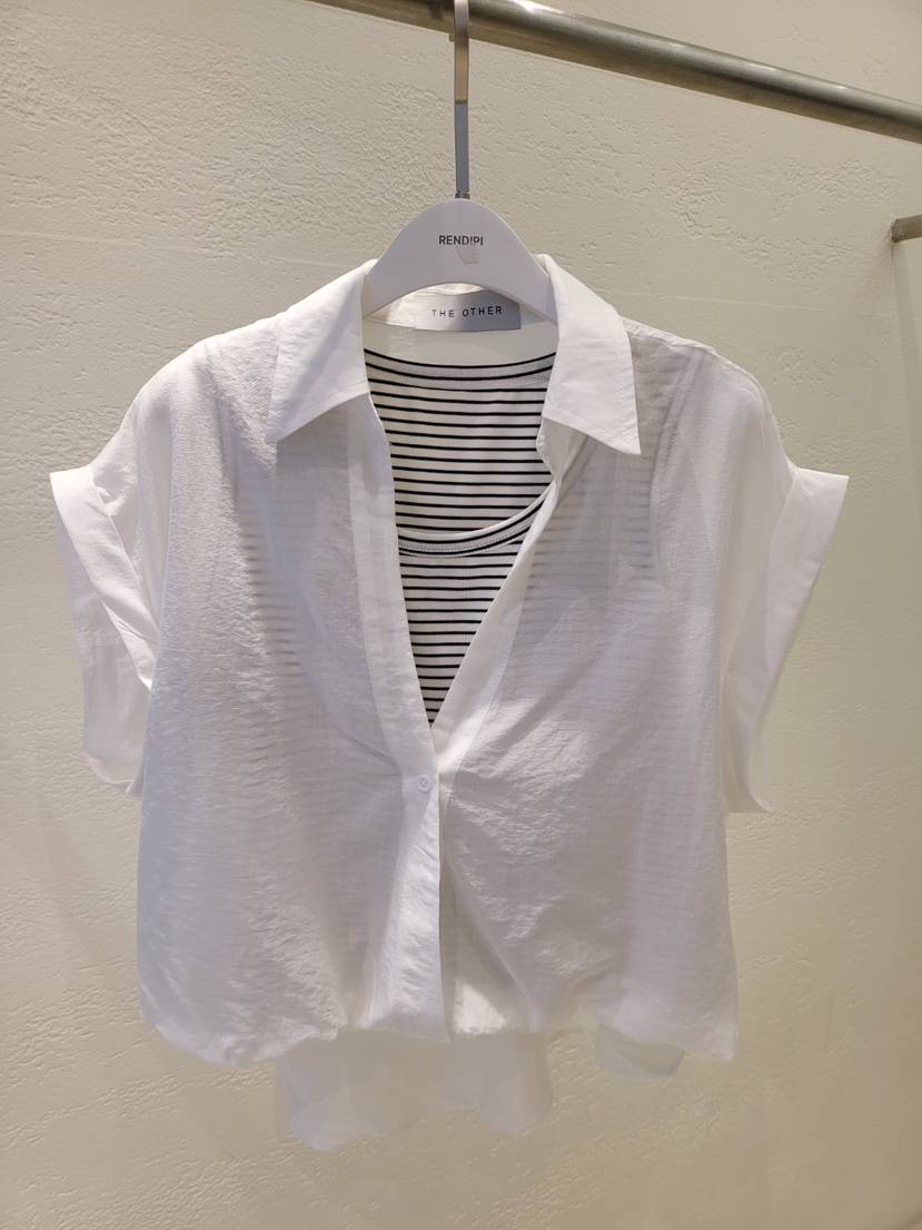 THE OTHER韓國直郵女裝新品時尚熱賣襯衫蕾絲衫假兩件亞麻THE OTHER襯衫/蕾絲衫