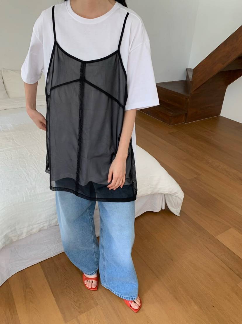 LOVE MY SANTA韓國直郵女士新款26春夏人氣T恤假兩件網眼Santa/LOVE MY SANTAT恤