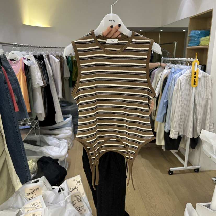 TED東大門實拍韓國女士新品時尚推薦熱賣26夏季吊帶背心條紋TED吊帶/背心
