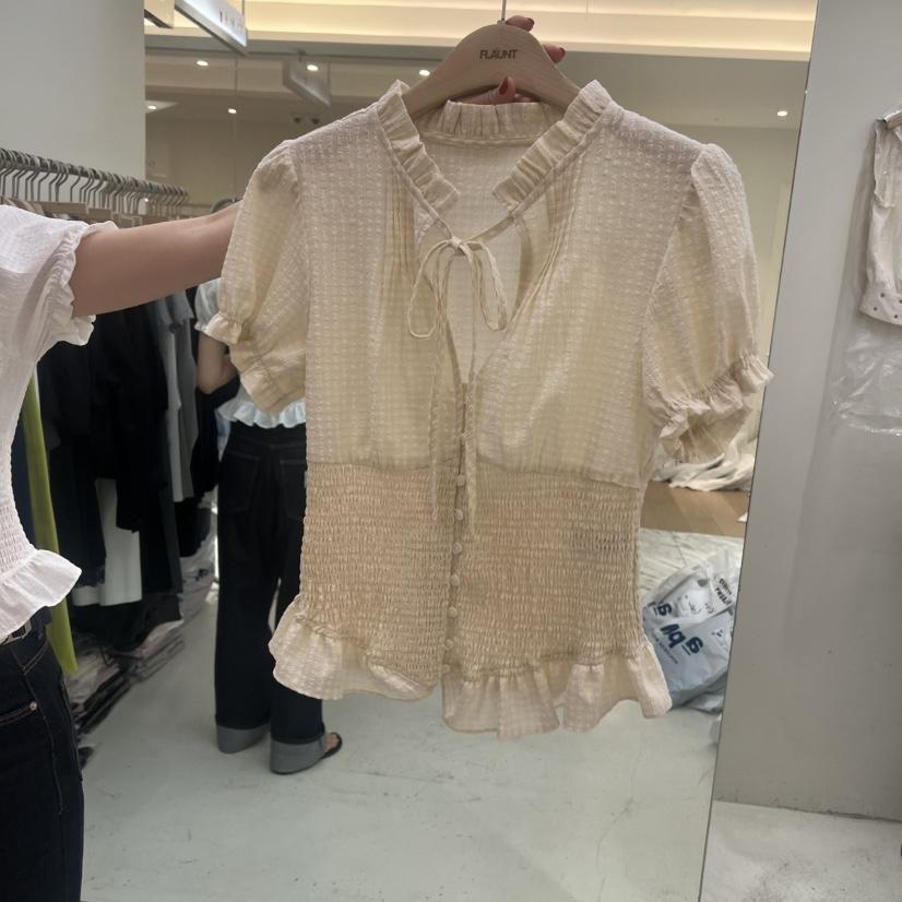 FLAUNT韓國直郵女士新品26春夏熱賣26夏季襯衫蕾絲衫格子FLAUNT襯衫/蕾絲衫