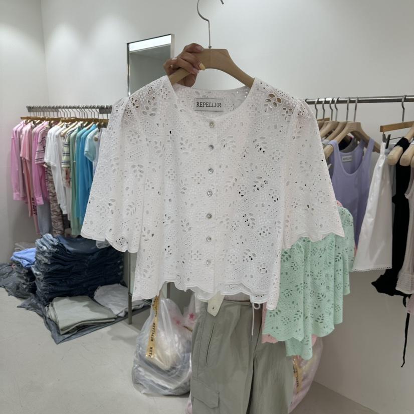 REPELLER韓國東大門直郵女裝新款熱賣26夏季襯衫蕾絲衫刺繡REPELLER襯衫/蕾絲衫