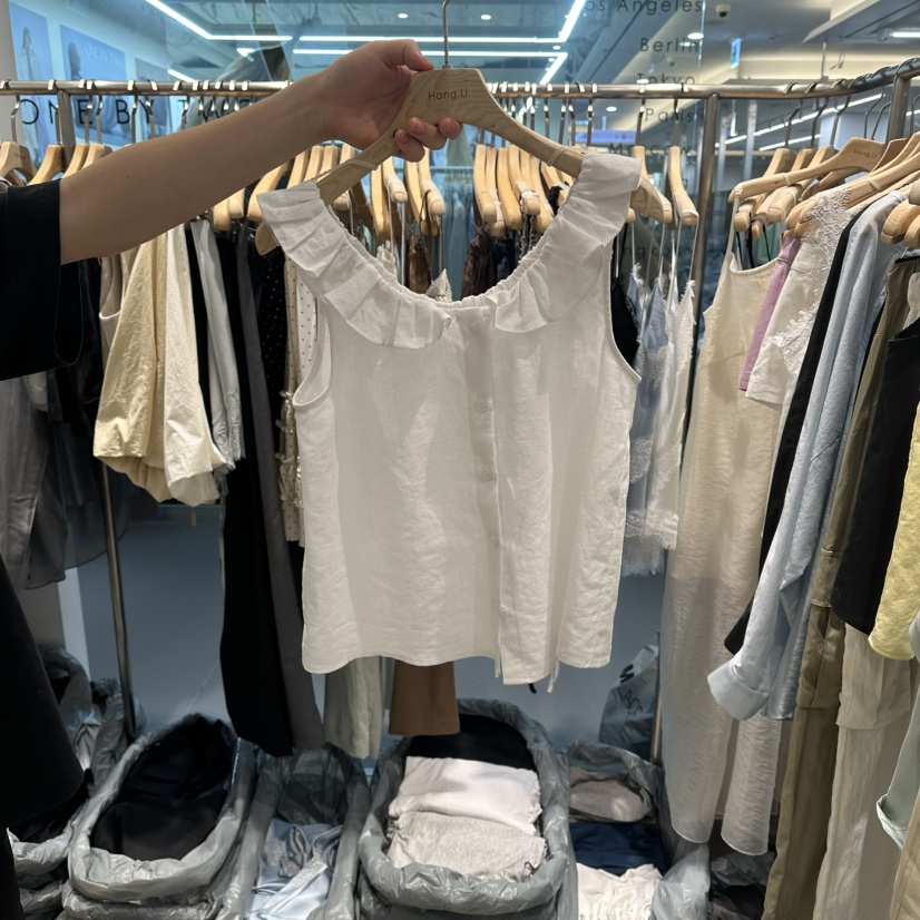 HONG.U東大門實拍韓國女士新品職業休閑襯衫蕾絲衫荷葉邊HONG.U襯衫/蕾絲衫