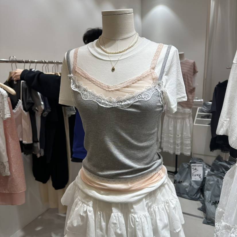 MINI UNNI東大門實拍韓國女士新品26夏季時尚熱賣T恤假兩件MINI UNNIT恤