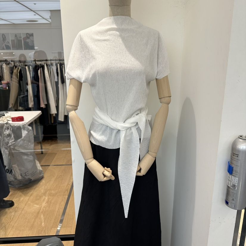 aube nunt東大門實拍韓國女士新款26夏季休閑時尚T恤褶皺aube nuntT恤