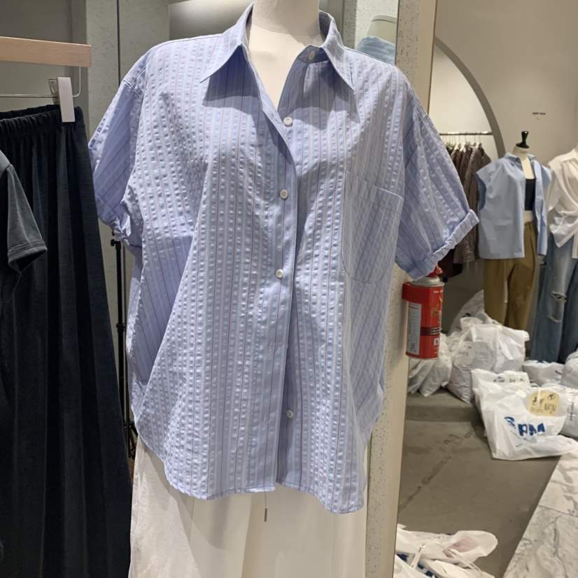 COMELY韓國直郵女裝新品熱賣時尚26春夏人氣襯衫蕾絲衫條紋COMELY襯衫/蕾絲衫