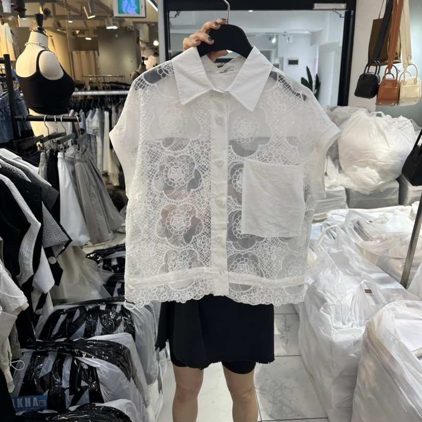 空韓國直郵女士新品人氣熱賣休閑時尚襯衫蕾絲衫口袋蕾絲BAKHA襯衫/蕾絲衫