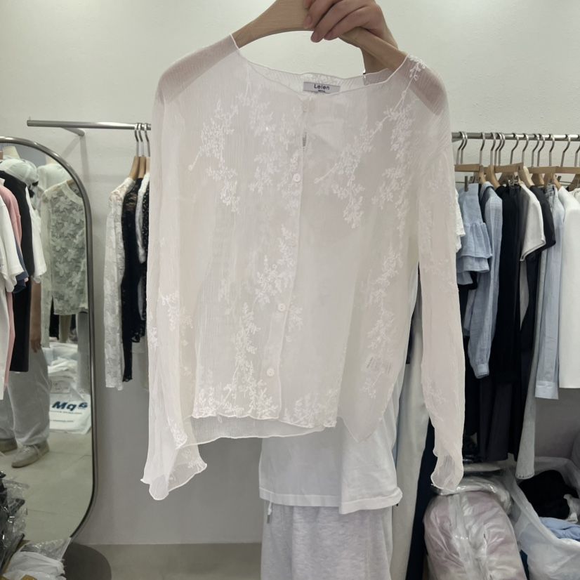 LELEN東大門實拍韓國女士新款時尚人氣襯衫蕾絲衫提花開衫LELEN襯衫/蕾絲衫