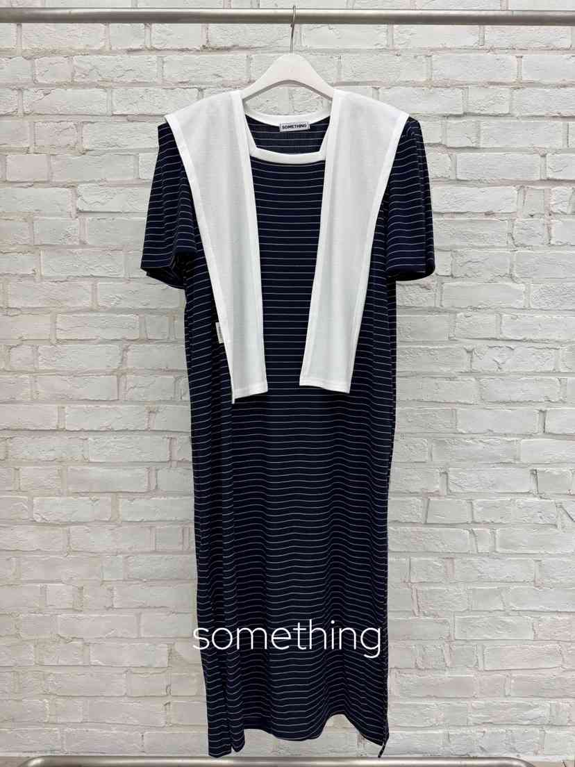 SOMETHING-L/FANCY韓國直郵實拍女士新款26夏季連衣裙披肩條紋SOMETHING-L/FANCY連衣裙