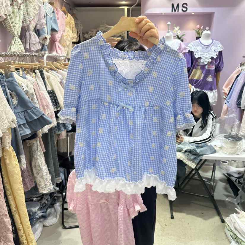 MS韓國直郵實拍女裝新款時尚人氣休閑熱賣26夏季襯衫蕾絲衫MS襯衫/蕾絲衫