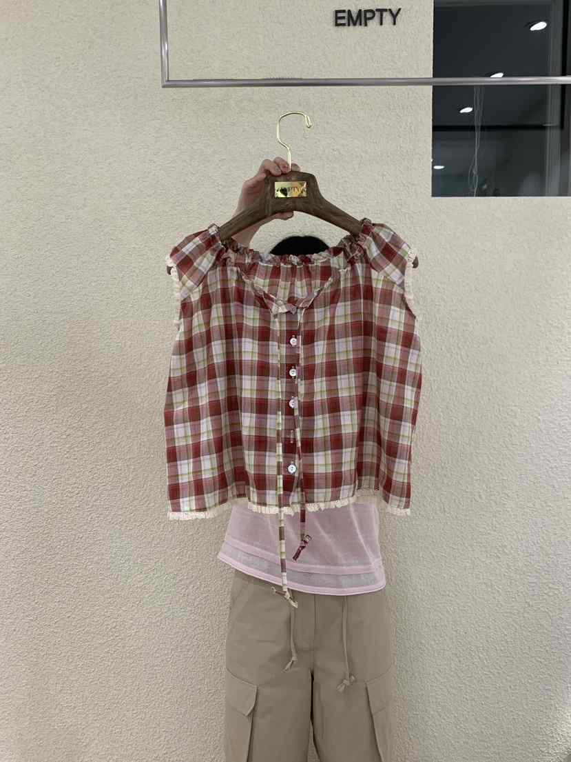 EMPTY韓國直郵女裝新品時尚推薦26春夏職業襯衫蕾絲衫格子EMPTY襯衫/蕾絲衫