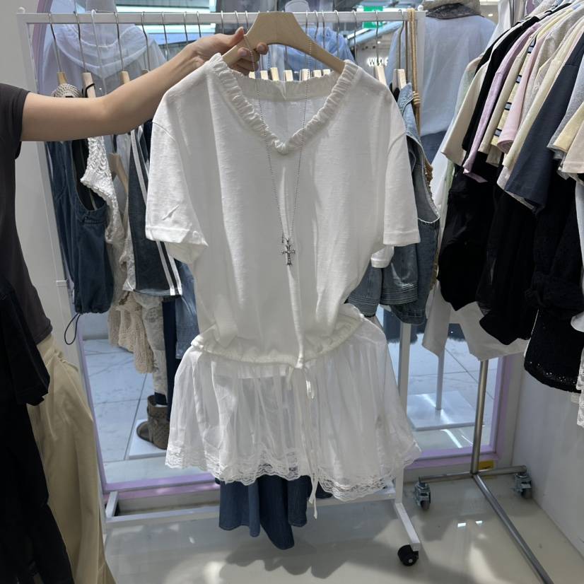 JH.STUDIO-Q東大門實拍韓國女裝新品26夏季T恤不含配飾V領網眼JH.STUDIO-QT恤