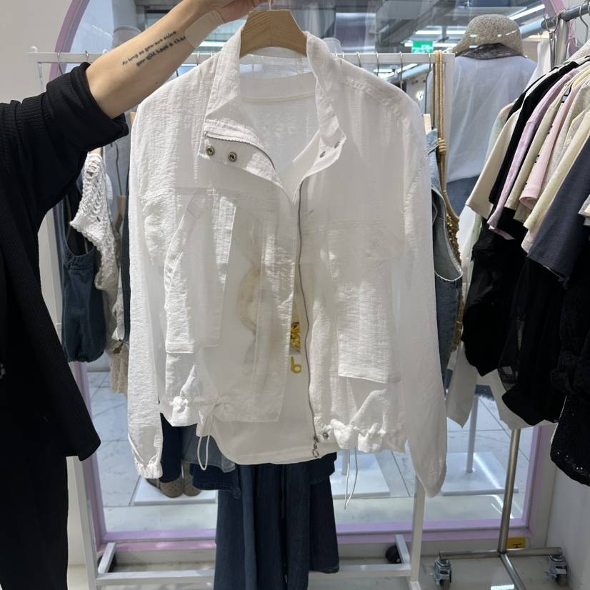JH.STUDIO-Q韓國代購女裝新品休閑襯衫蕾絲衫防風衣網眼短款JH.STUDIO-Q襯衫/蕾絲衫