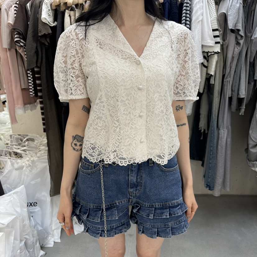 FOUNDATION韓國直郵女士新品職業人氣休閑推薦襯衫蕾絲衫FOUNDATION襯衫/蕾絲衫