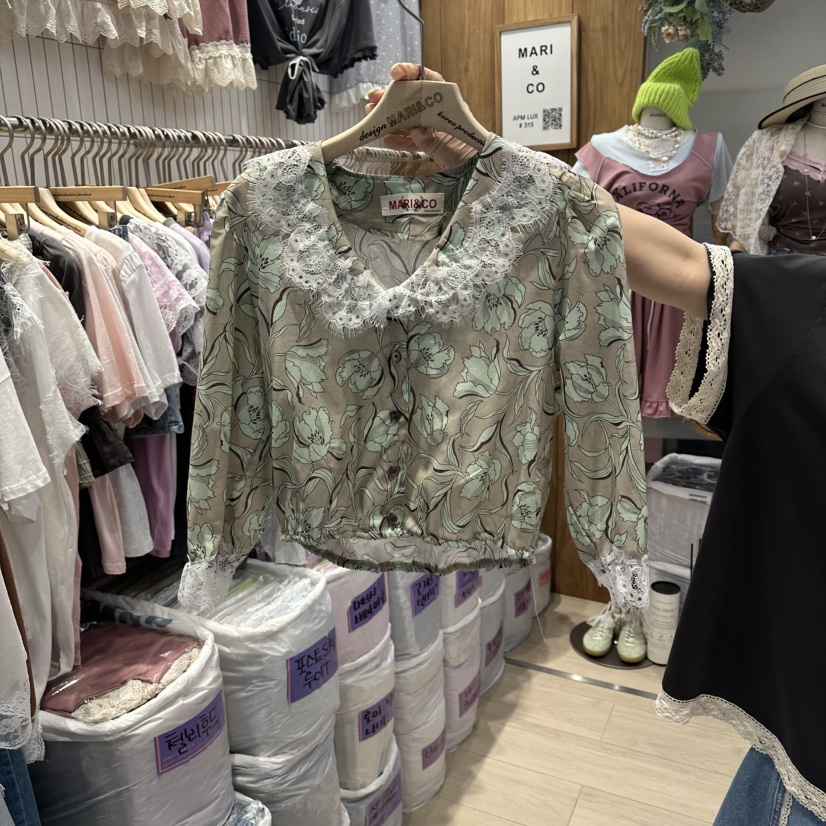 MARI CO東大門實拍韓國女裝新品職業休閑襯衫蕾絲衫寬松MARI CO襯衫/蕾絲衫
