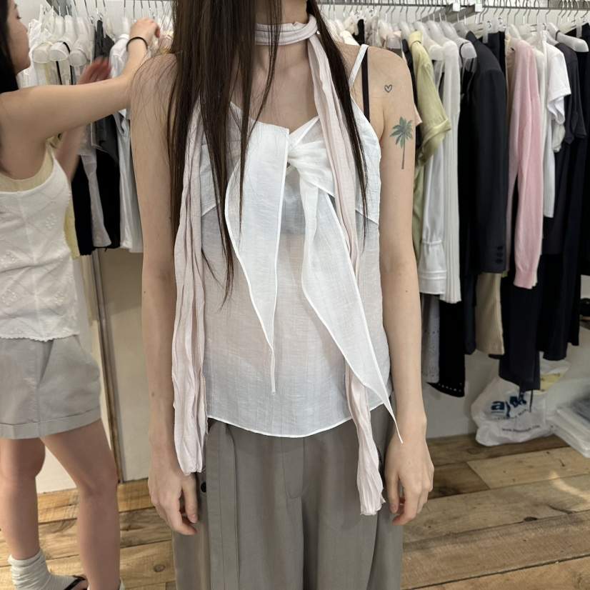 CREAM VILLA韓國東大門代購女裝新款職業吊帶背心不含圍巾絲帶CREAMVILLA吊帶/背心