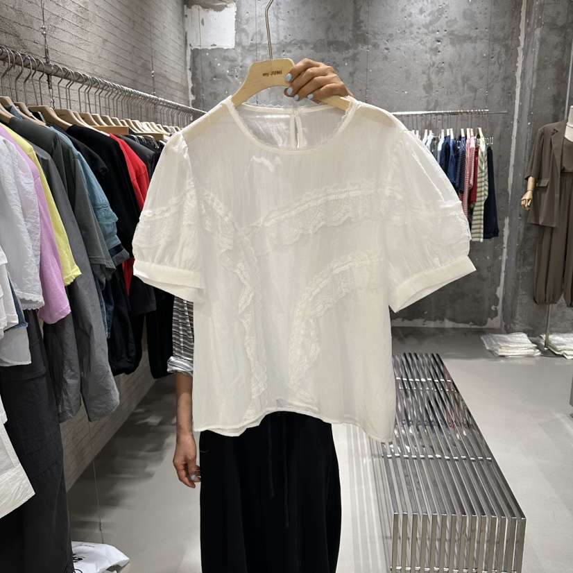 JUNI韓國代購女裝新款推薦26春夏26夏季人氣休閑襯衫蕾絲衫my juni襯衫/蕾絲衫