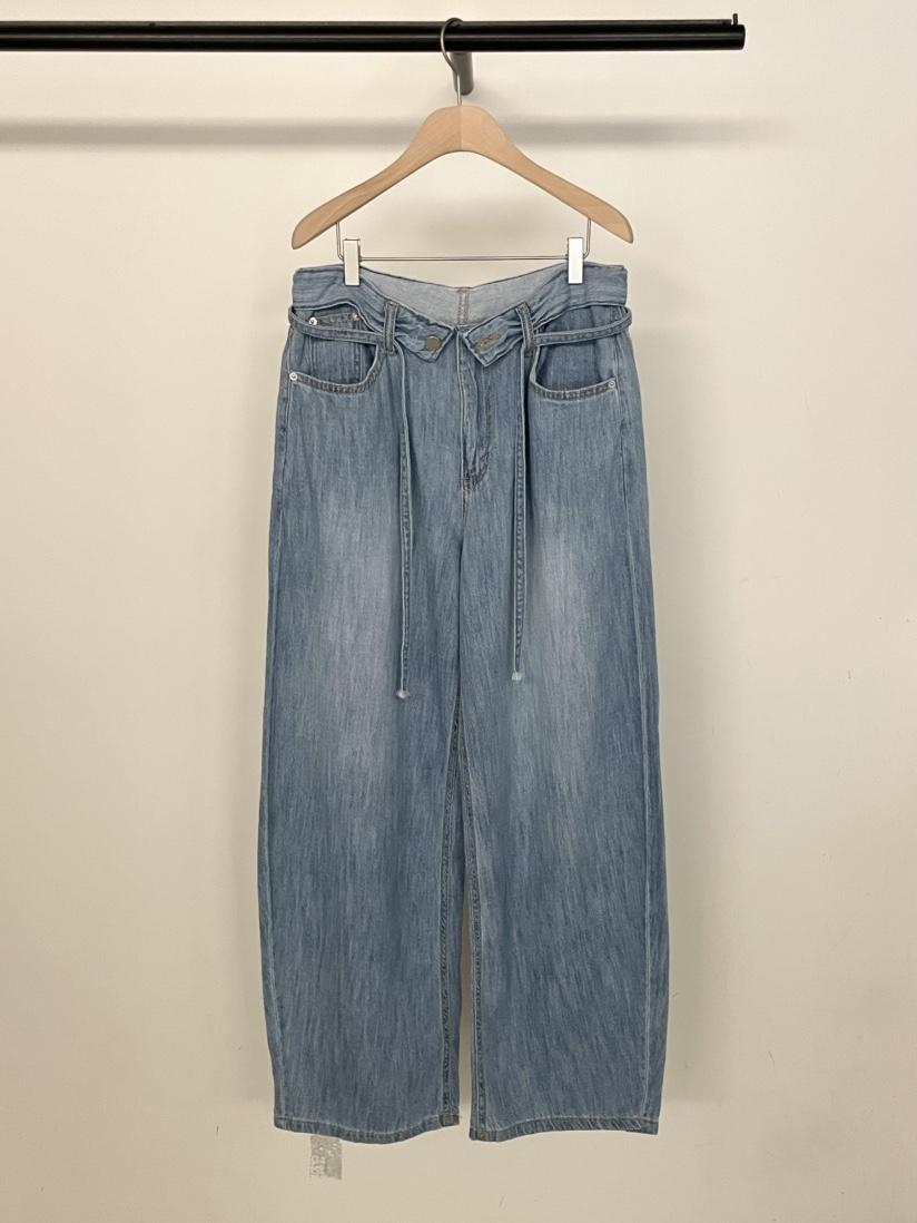 BOLD-A東大門實拍韓國女士新品26春夏休閑牛仔褲含腰繩亞麻RE BOLD牛仔褲