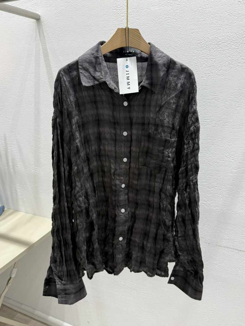 JIMMY韓國直郵女裝新款時尚推薦人氣職業襯衫蕾絲衫復古格子JIMMY/REMAKE襯衫/蕾絲衫