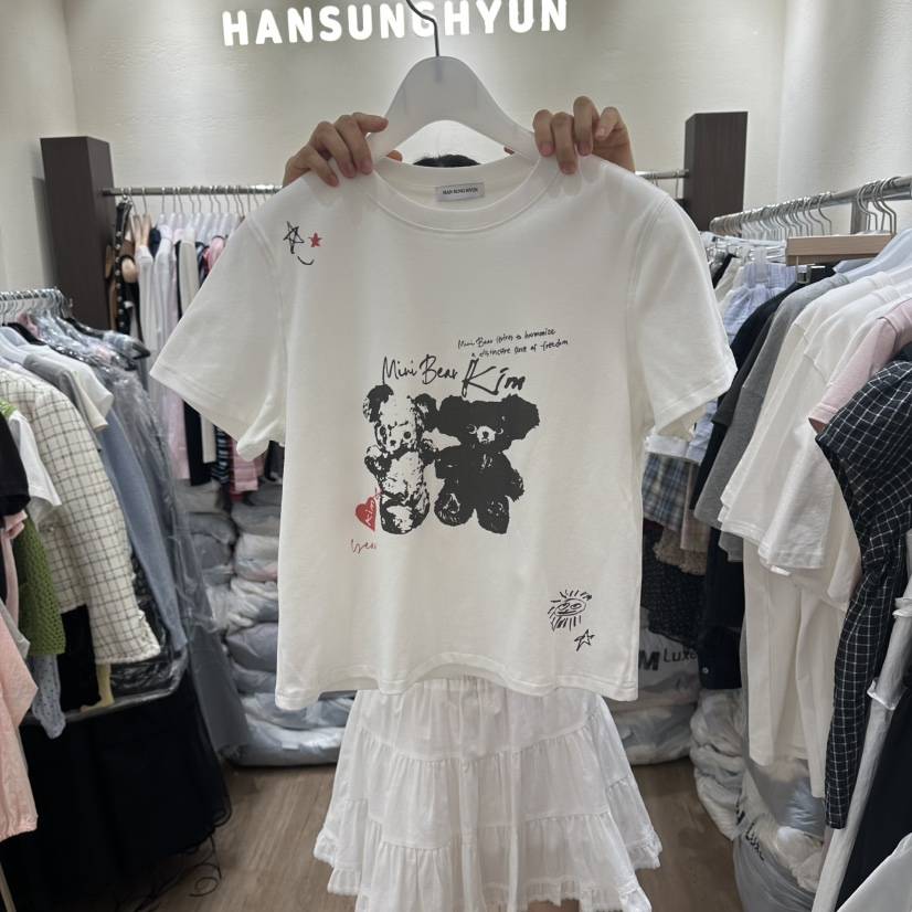 HANSUNGHYUN韓國東大門代購女裝新款26夏季T恤泰迪熊純棉HANSUNGHYUNT恤