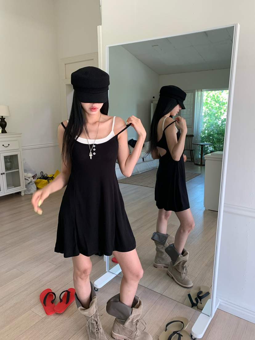 BADCALM韓國直郵女士新款人氣時尚26夏季熱賣休閑連衣裙紐扣BADCALM連衣裙