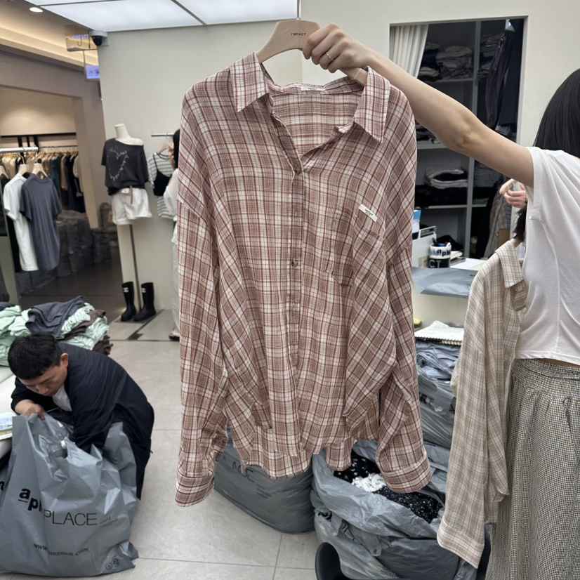 I MFACT東大門實拍韓國女士新品熱賣襯衫蕾絲衫不含內搭格子紗布I MFACT襯衫/蕾絲衫
