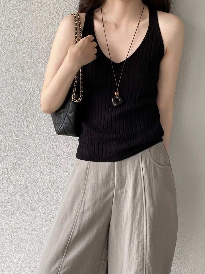STAY HERE韓國東大門代購女士新品休閑吊帶背心無袖針織衫羅紋STAY HERE吊帶/背心