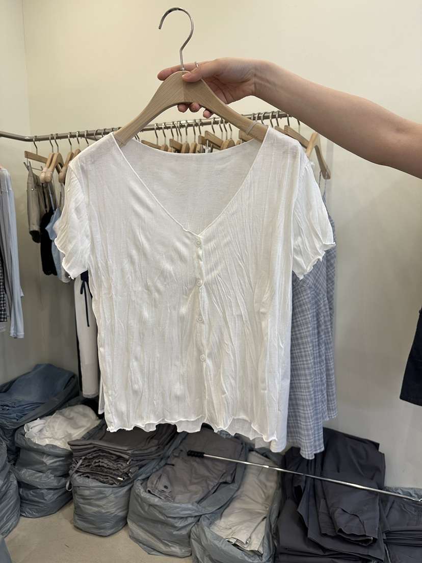 MONDAYMORING韓國東大門代購女士新品熱賣26春夏T恤褶皺開衫MONDAYMORINGT恤