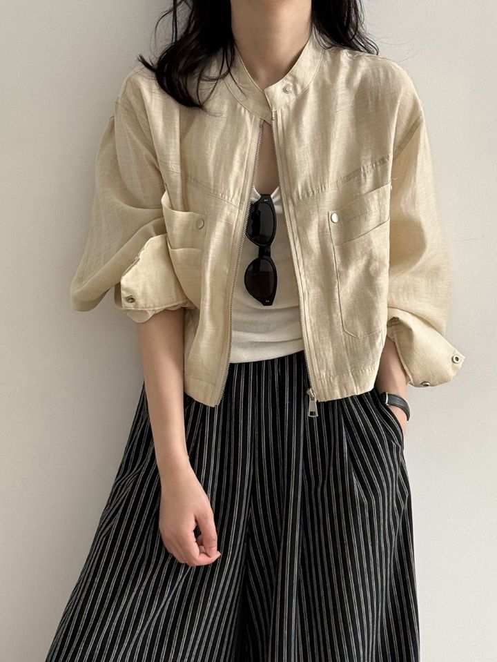 STAY HERE韓國直郵實拍女裝新品26春夏26夏季夾克口袋亞麻STAY HERE夾克