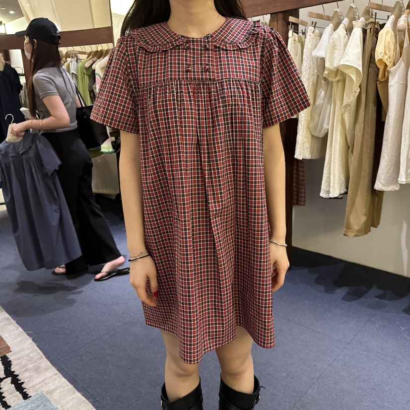 FURE東大門實拍韓國女裝新款熱賣休閑時尚連衣裙復古格紋FURE連衣裙