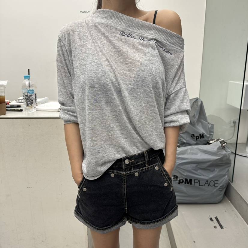 VAULT韓國直郵女士新款熱賣休閑人氣推薦長袖T恤刺繡亞麻VAULT長袖T恤