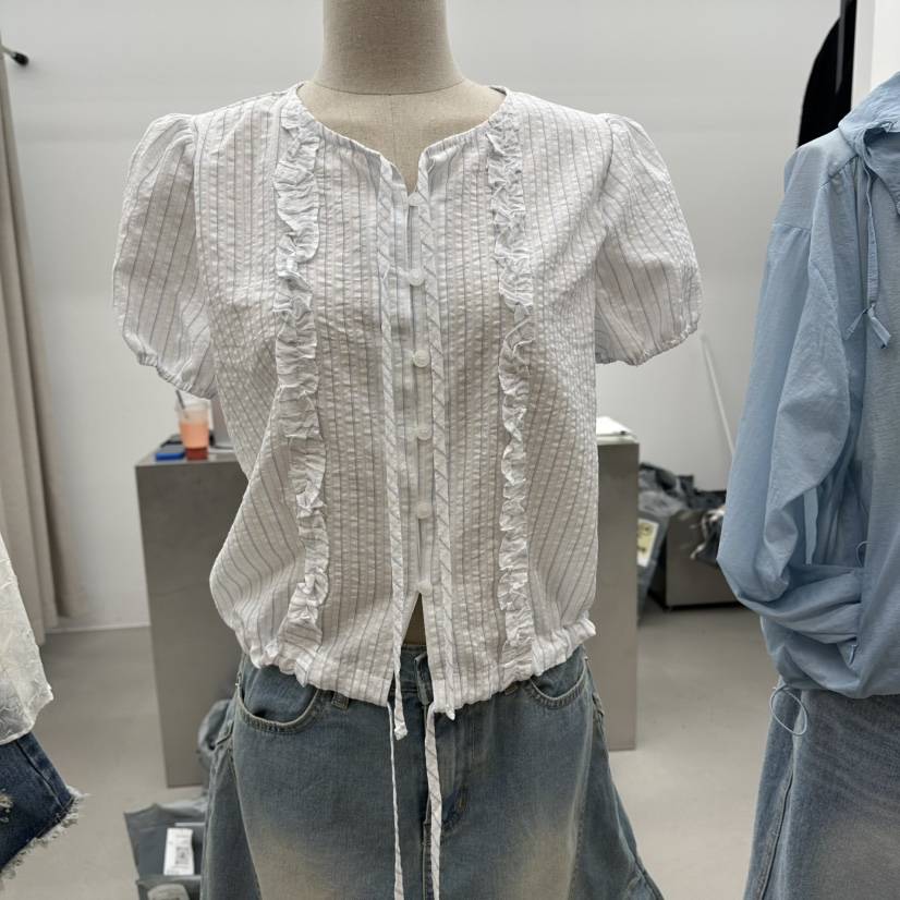 ENHANCE韓國直郵女士新品26春夏時尚熱賣人氣襯衫蕾絲衫褶皺ENHANCE/HOPESMORE襯衫/蕾絲衫
