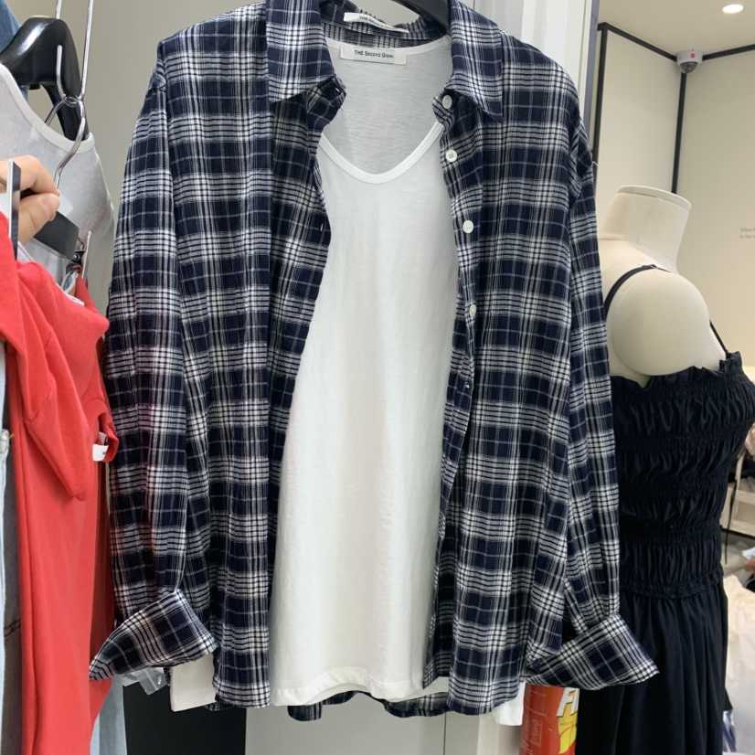 THE SECOND GROW韓國直郵女裝新款熱賣襯衫蕾絲衫不含內搭格紋THE SECOND GROW襯衫/蕾絲衫