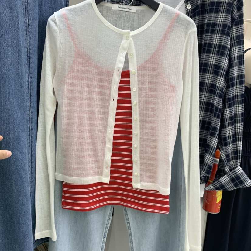 THE SECOND GROW韓國東大門直郵女裝新品26夏季長袖T恤不含內搭開衫羅紋THE SECOND GROW長袖T恤
