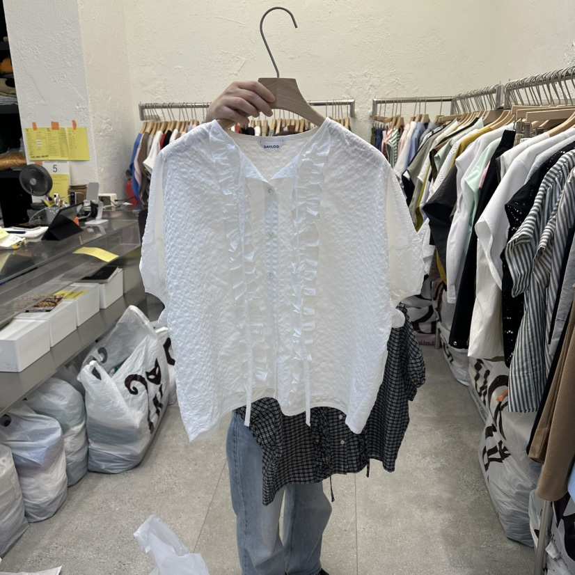DA YLOG東大門實拍韓國女士新品26春夏襯衫蕾絲衫荷葉邊格子DA YLOG襯衫/蕾絲衫