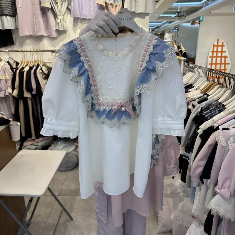 PAPA韓國代購女士新品休閑26夏季時尚人氣26春夏襯衫蕾絲衫Papaine/HALMADE襯衫/蕾絲衫