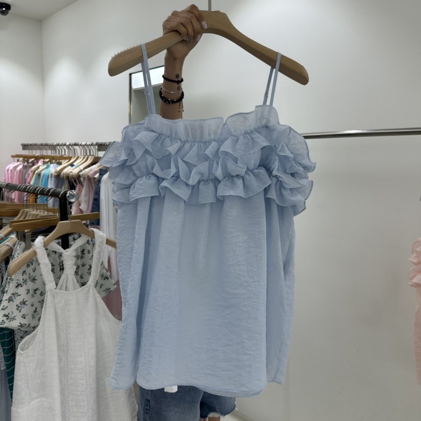 REPELLER韓國代購女士新品休閑推薦人氣吊帶背心荷葉邊雙層REPELLER吊帶/背心