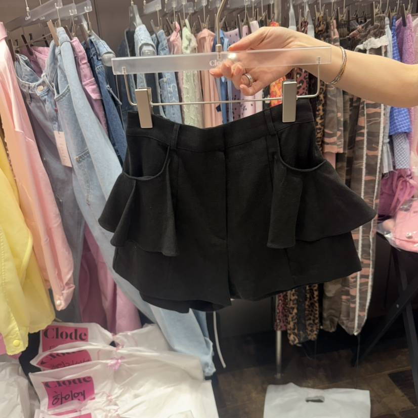 CLODE韓國東大門代購女裝新品推薦人氣熱賣短褲荷葉邊亞麻CLODE短褲
