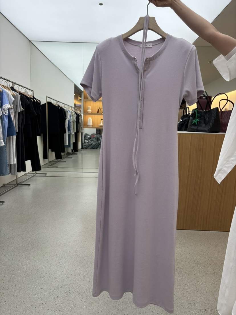 JUJU東大門實拍韓國女士新品人氣26春夏連衣裙含腰繩羅紋JUJU連衣裙