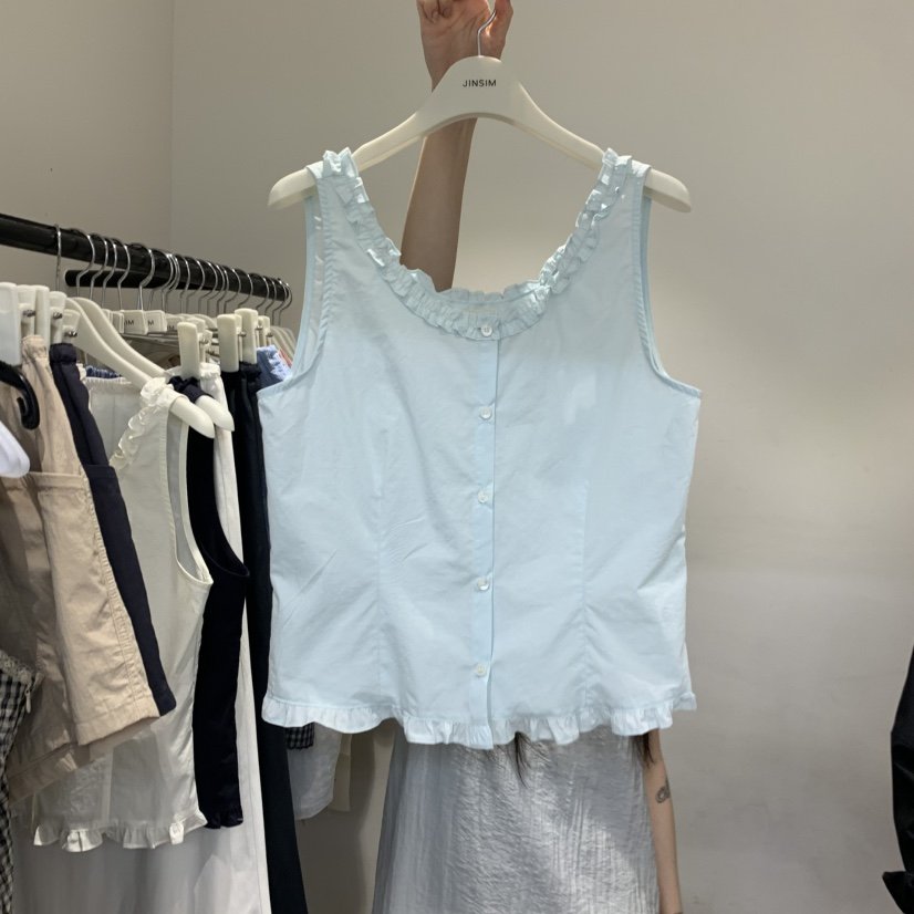 JINSIM韓國直郵女士新款26夏季職業推薦時尚吊帶背心荷葉邊JINSIM吊帶/背心