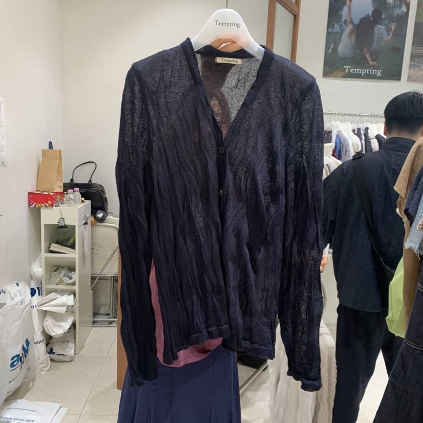 TEMPTING韓國直郵女裝新款時尚職業26夏季開衫亞麻布褶皺TEMPTING開衫