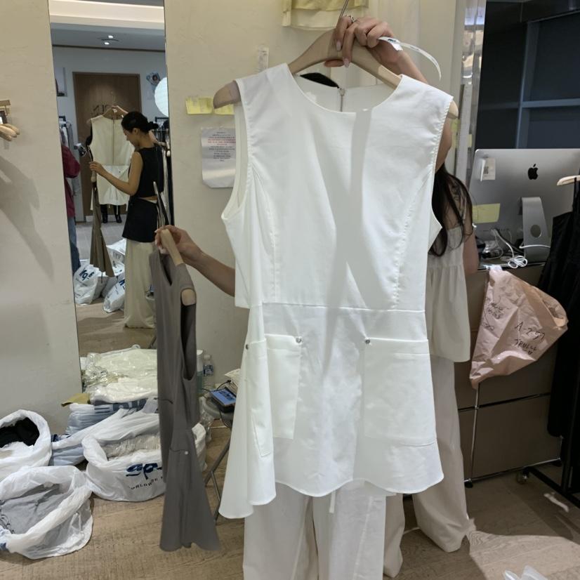 W AND J韓國代購女裝新款休閑時尚26夏季26春夏吊帶背心拉鏈W AND J吊帶/背心
