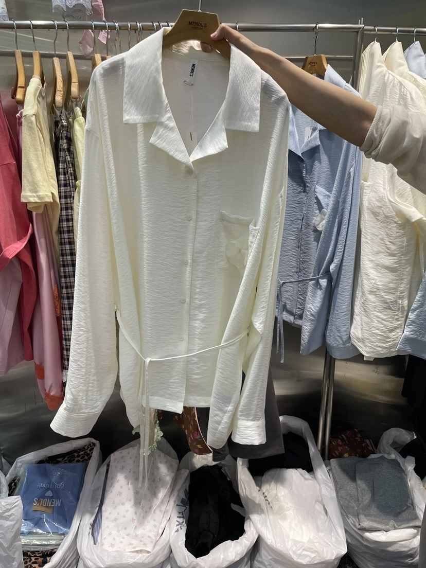 MENDL S韓國代購女士新品26春夏襯衫蕾絲衫含繩腰帶絲綢MENDL S襯衫/蕾絲衫